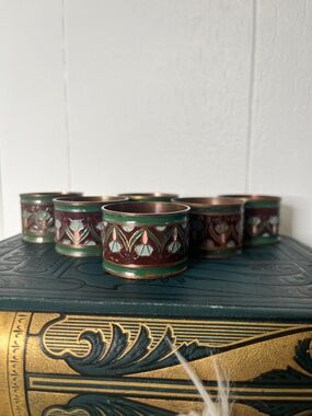 VTG Pier 1 Solid Copper Hand-Painted Enamel Napkin Rings